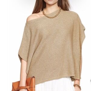 $130 NWT Ralph Lauren Gold Metallic Holiday Sweater Poncho Blouse‎ Top  XL brown